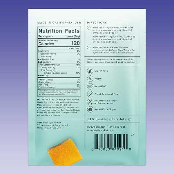 nutrition facts image Mango Matcha